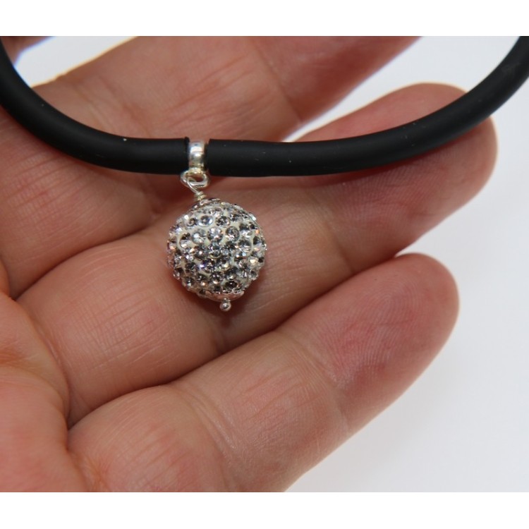 NSA|Argento 925 : Bracciale caucciu regolabile con sfera di zirconia bianchi