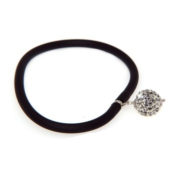 NSA|Argento 925 : Bracciale caucciu regolabile con sfera di zirconia bianchi