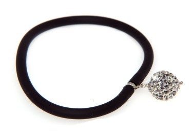 NSA|Argento 925 : Bracciale caucciu regolabile con sfera di zirconia bianchi