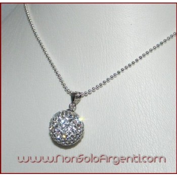 NSA|Ciondolo Argento 925 : Sfera media bianca con pavè di Zirconia collana laminata in omaggio