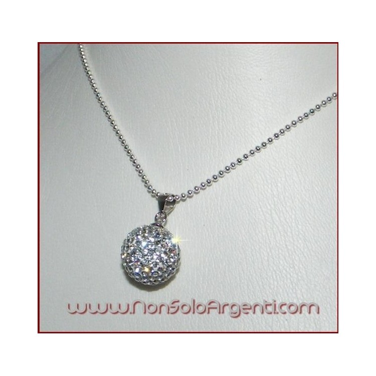 NSA|Ciondolo Argento 925 : Sfera media bianca con pavè di Zirconia collana laminata in omaggio