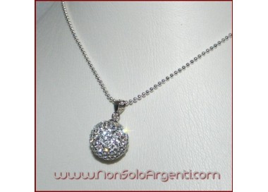 NSA|Ciondolo Argento 925 : Sfera media bianca con pavè di Zirconia collana laminata in omaggio