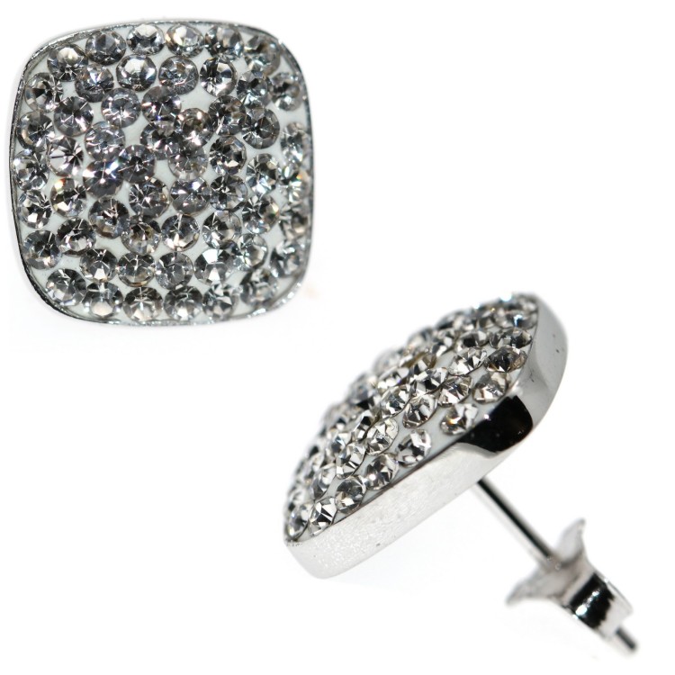 NSA|large square earrings in 925 silver paved with white zircons