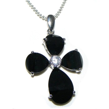 NSA|925 silver cross pendant in black onyx crystal with zircon