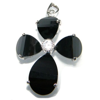 NSA|925 silver cross pendant in black onyx crystal with zircon