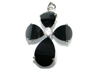 NSA|Ciondolo argento 925 croce di cristallo nero onice con zircone