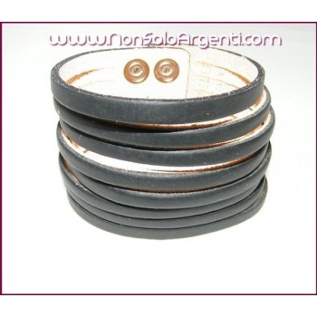 NSA|Bigiotteria : Bracciale Braccialetto UNISEX alto in vera pelle nera