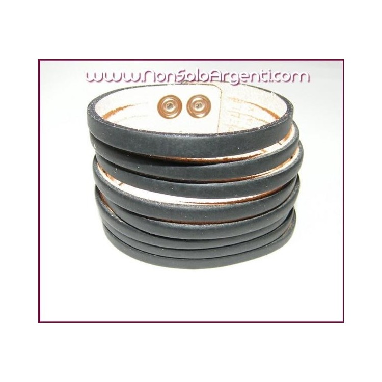 NSA|Bigiotteria : Bracciale Braccialetto UNISEX alto in vera pelle nera