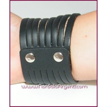NSA|Bigiotteria : Bracciale Braccialetto UNISEX alto in vera pelle nera