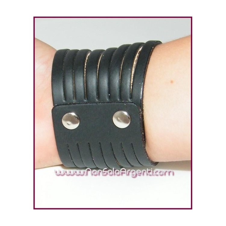 NSA|Bigiotteria : Bracciale Braccialetto UNISEX alto in vera pelle nera