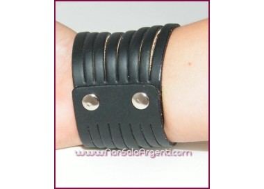 NSA|Bigiotteria : Bracciale Braccialetto UNISEX alto in vera pelle nera