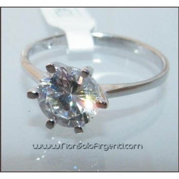 NSA|Argento 925 Italiano Rodiato : Anello Solitario con Zirconia
