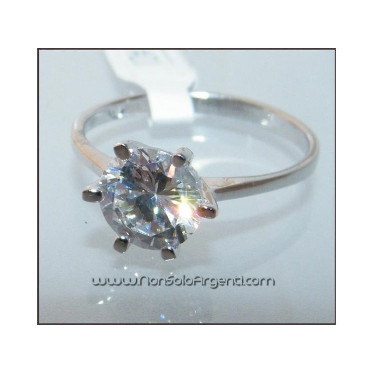 NSA|Argento 925 Italiano Rodiato : Anello Solitario con Zirconia