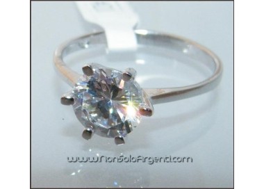 NSA|Argento 925 Italiano Rodiato : Anello Solitario con Zirconia