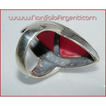 NSA|925 silver ring in coral paste large marcasite shuttle size 16 for women