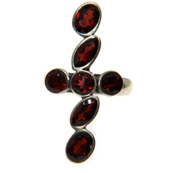 NSA|Argento 925 : Anello Lungo a croce in Granato naturale navette e brillante misura 20