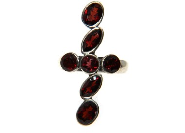 NSA|Argento 925 : Anello Lungo a croce in Granato naturale navette e brillante misura 20