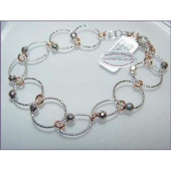 NSA|925 silver: Rhodium-plated and gold-plated bracelet with satin-finished circles and ellipses