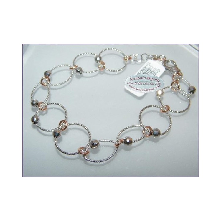 NSA|925 silver: Rhodium-plated and gold-plated bracelet with satin-finished circles and ellipses