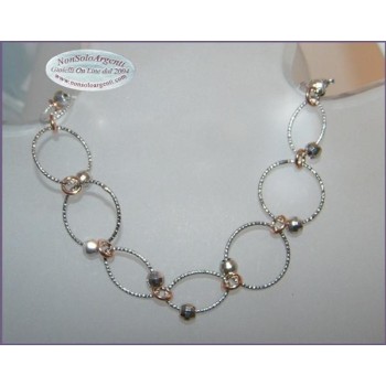 NSA|925 silver: Rhodium-plated and gold-plated bracelet with satin-finished circles and ellipses