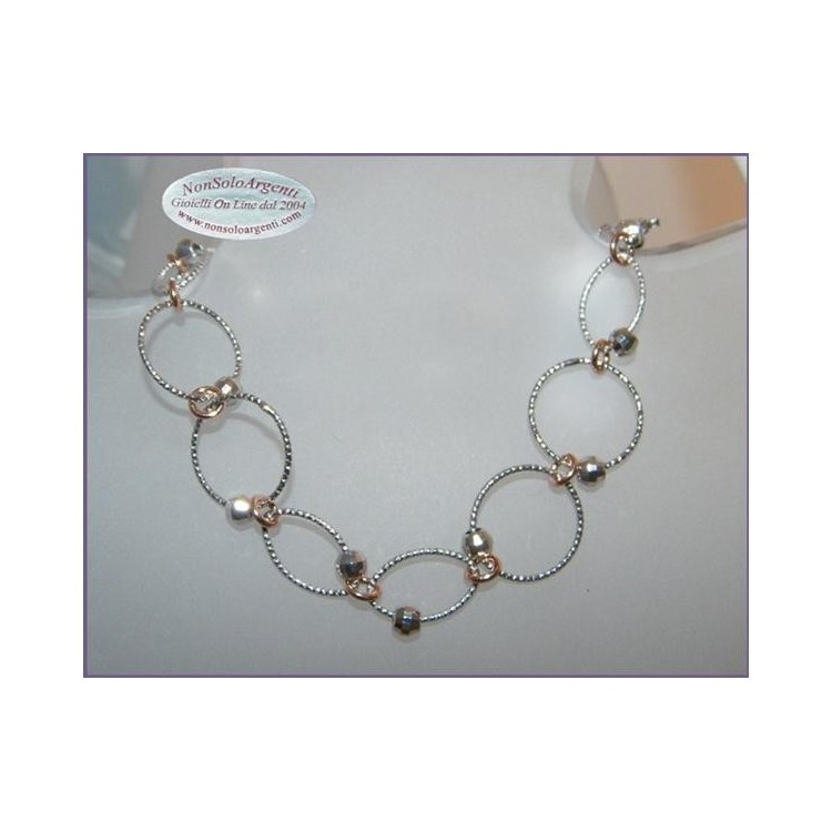 NSA|Argento 925 : Bracciale rodiato e bagno oro con cerchi e ellissi satinati