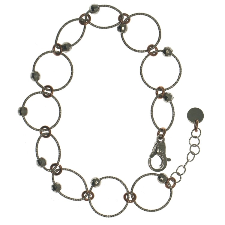 NSA|Argento 925 : Bracciale rodiato e placcato oro con cerchi e ellissi satinati