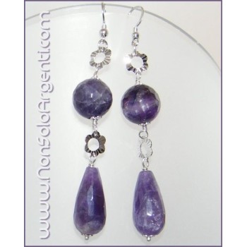 NSA|925 silver earrings with briolette and round purple amethyst