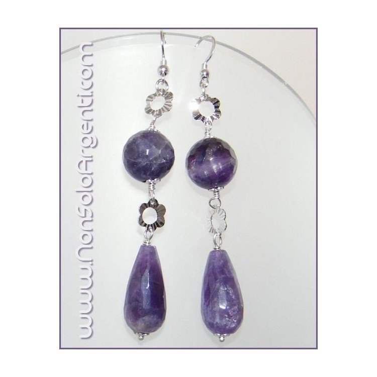 NSA|925 silver earrings with briolette and round purple amethyst