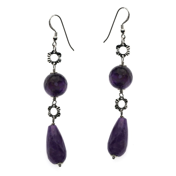 NSA|925 silver earrings with briolette and round purple amethyst