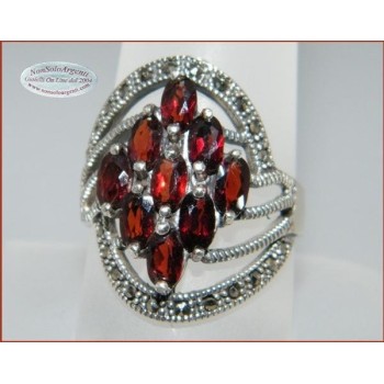 NSA|Argento 925 Rodiato : Anello a navette cristallo Idrotermale e marcassite