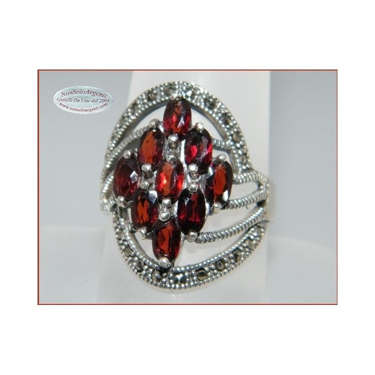 NSA|Argento 925 Rodiato : Anello a navette cristallo Idrotermale e marcassite