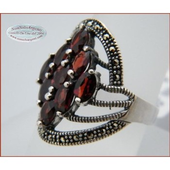 NSA|Argento 925 Rodiato : Anello a navette cristallo Idrotermale e marcassite