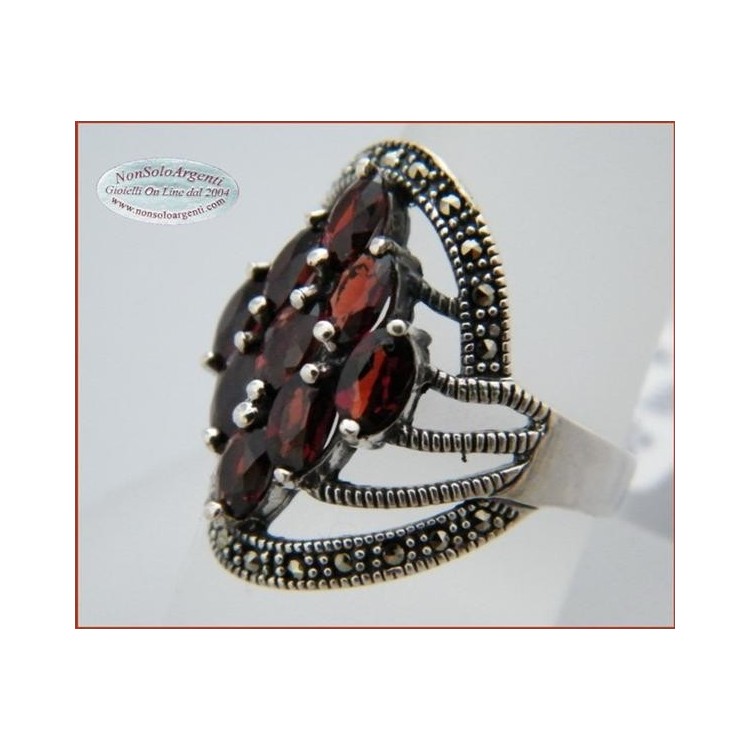 NSA|Argento 925 Rodiato : Anello a navette cristallo Idrotermale e marcassite