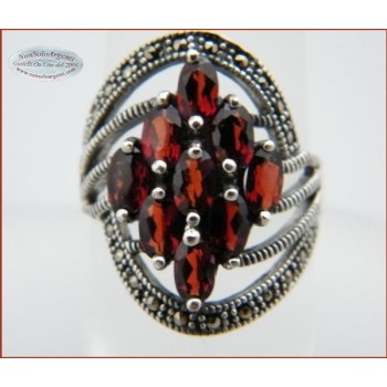 NSA|Argento 925 Rodiato : Anello a navette cristallo Idrotermale e marcassite