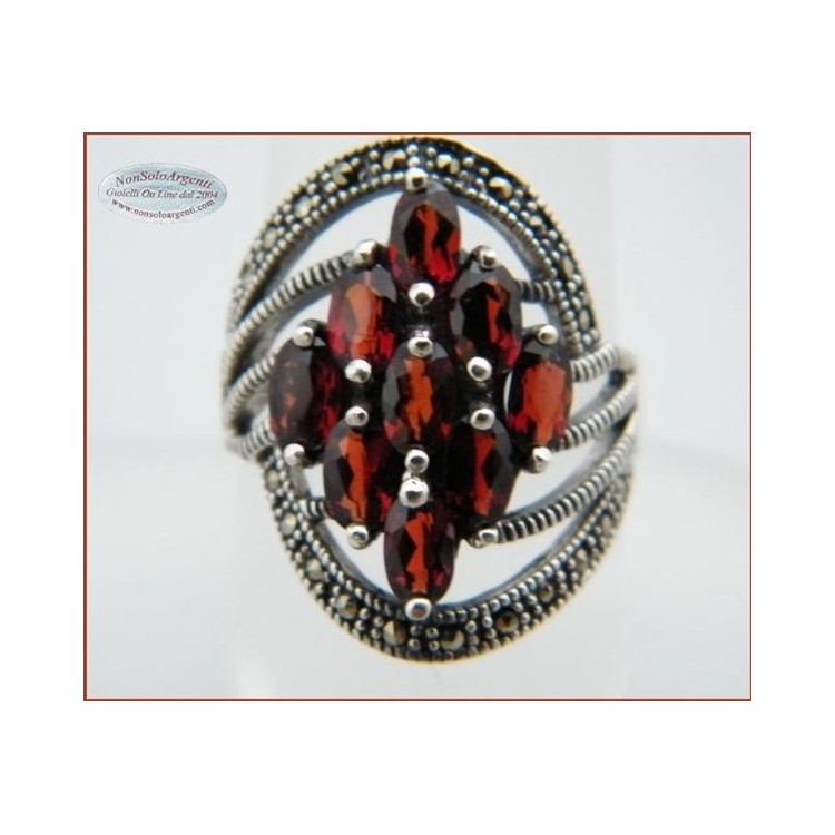 NSA|Argento 925 Rodiato : Anello a navette cristallo Idrotermale e marcassite