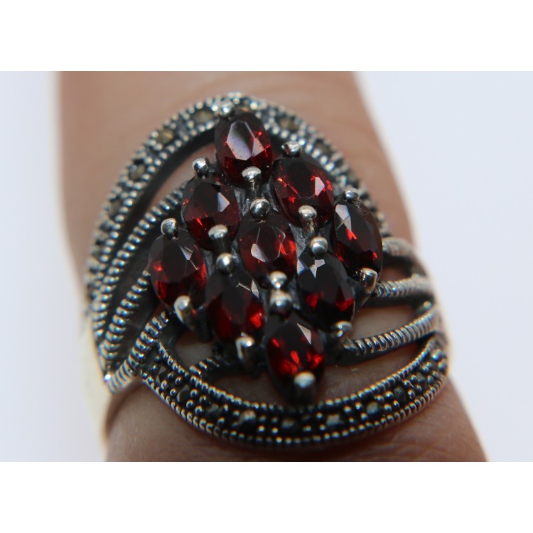 NSA|Anello argento 925 cristallo Idrotermale navette marcasite misura 18