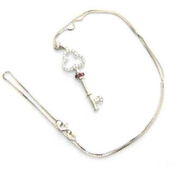 NSA|collana argento 925 con chiave zirconi bianchi e magenta