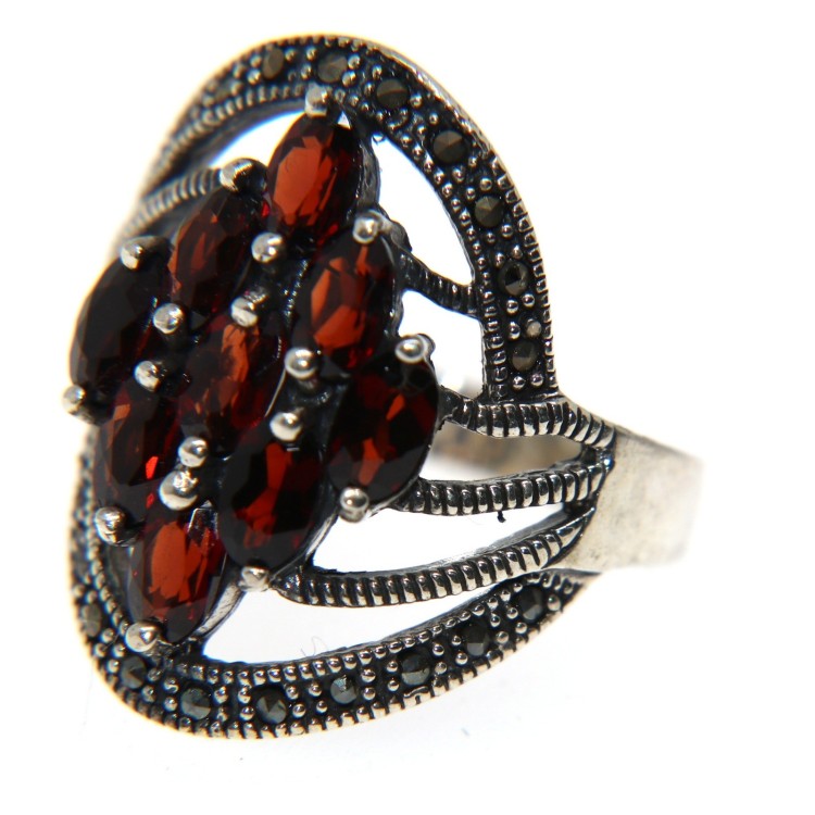 NSA|Anello argento 925 cristallo Idrotermale navette marcasite misura 18