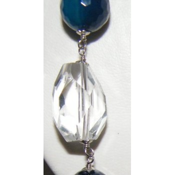 NSA|Long Necklace Silver 925 Pearls Crystal Blue Agate and glass 87cm