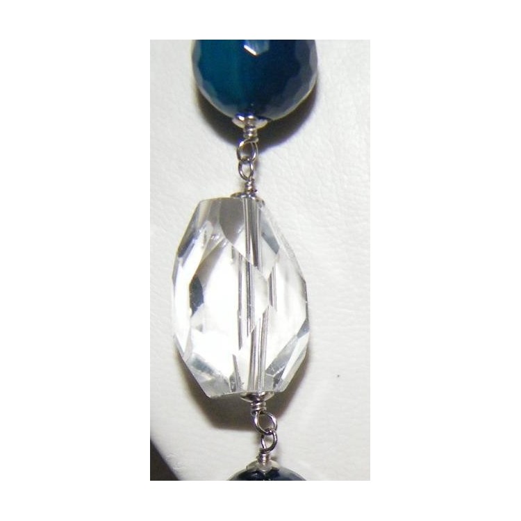 NSA|Long Necklace Silver 925 Pearls Crystal Blue Agate and glass 87cm