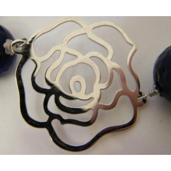 NSA|Lunga Collana Argento 925 Perle Cristallo Agata blu e vetro 87cm