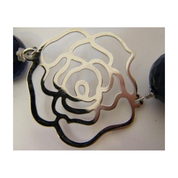 NSA|Lunga Collana Argento 925 Perle Cristallo Agata blu e vetro 87cm