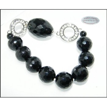NSA|Jewelery : Black pearl and crystal strass elastic bracelet