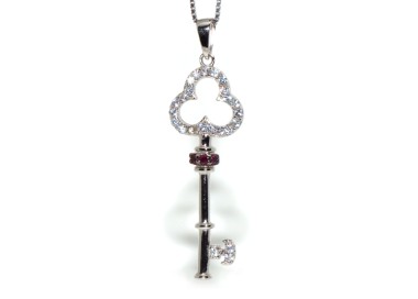 NSA|fine silver : Women's Necklace with pendant key zirconia white and dark pink
