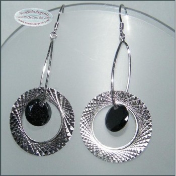 NSA|Argento 925 : Orecchini con ciondoli a cerchio e cristallo nero