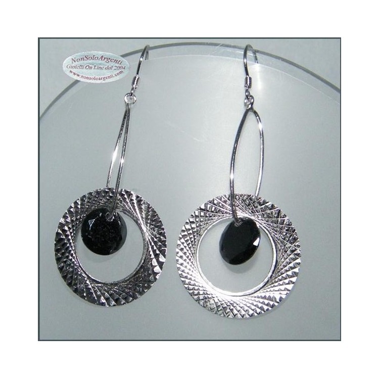 NSA|Argento 925 : Orecchini con ciondoli a cerchio e cristallo nero