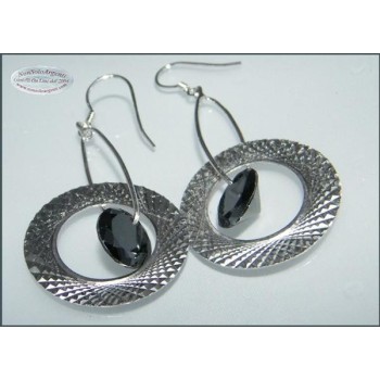 NSA|Argento 925 : Orecchini con ciondoli a cerchio e cristallo nero