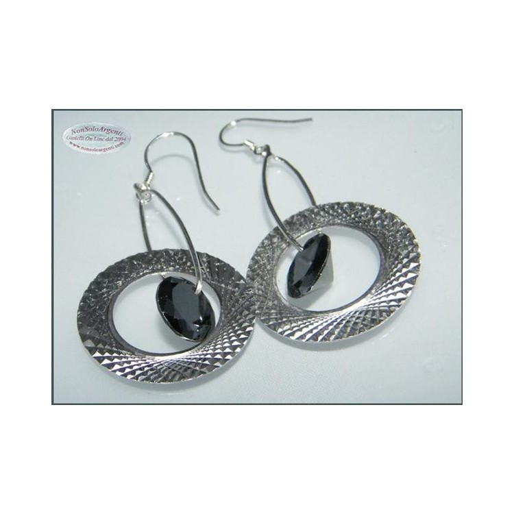 NSA|Argento 925 : Orecchini con ciondoli a cerchio e cristallo nero