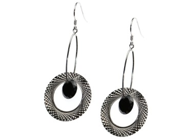 NSA|925 silver earrings with engraved circle pendants and black zircon