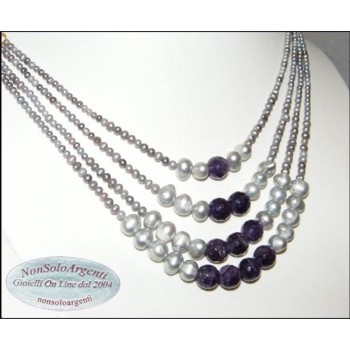 NSA|Girocollo acciaio gold con ametista  e perle coltivate